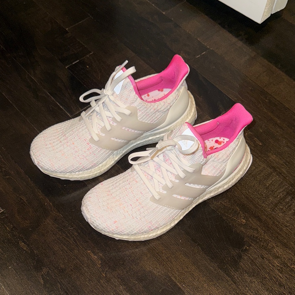 adidas ultraboost Women's White Athletic Shoes with Pink Lining